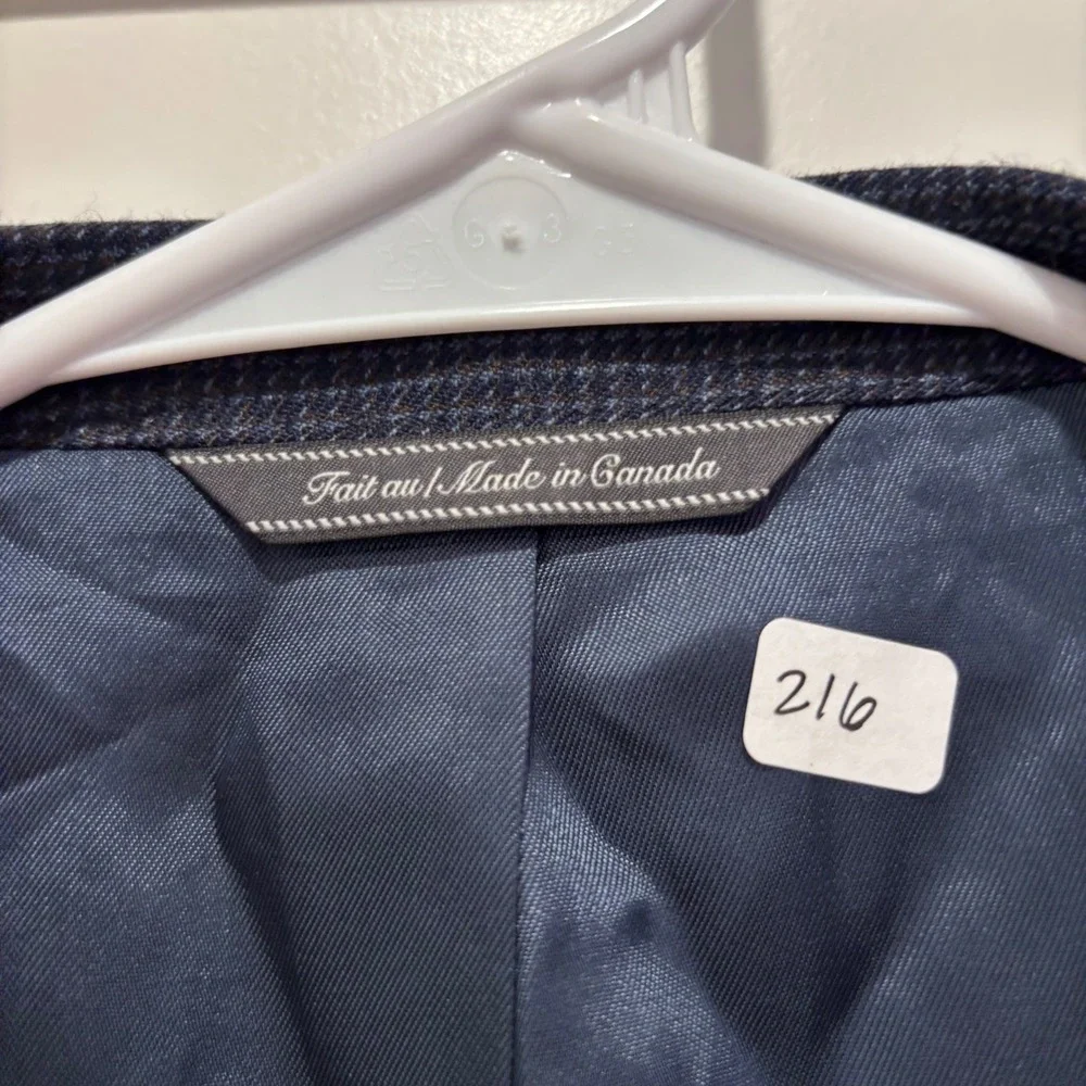 Jack Victor Mens 46R Blazer‎ Navy Blue Brown Wool Sport Coat Von Maur Canada 46R